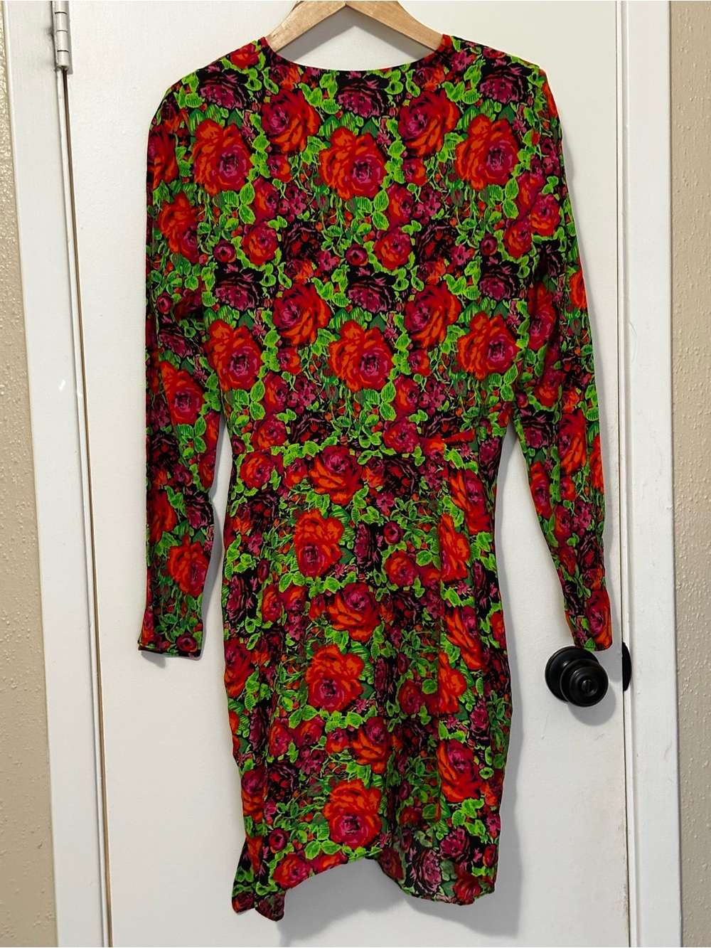 New With Tags! Zara Neon Floral Long Sleeve Knot Front Dress – Size Medium (M) - Picture 2 of 12